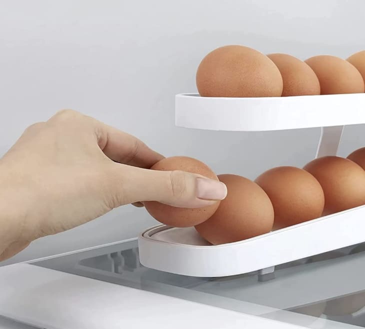2-tiered white rolling egg dispenser
