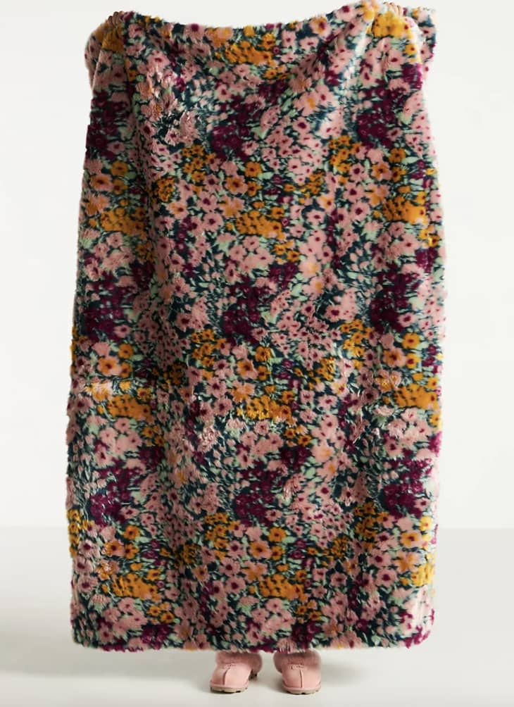 Floral Faux Fur Throw at Anthropologie