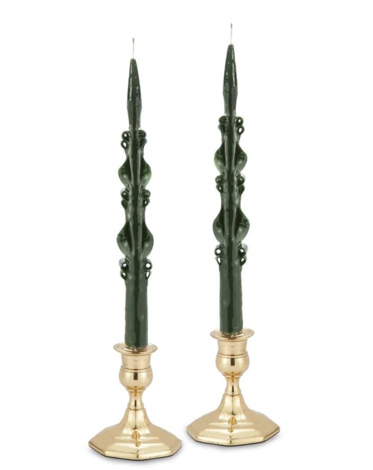 Chefanie Forest Green Baroque Taper Candles, Set of 2 at Chefanie