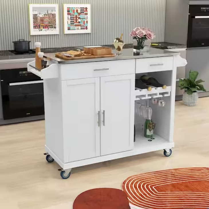 Kitchen Island with Stainless-Steel Top and Storage Cabinet at Home Depot