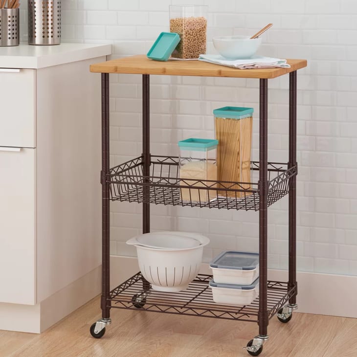 Rolling Kitchen Cart with Solid Wood Top at Wayfair