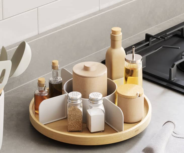 lazy Susan on countertop holding spices