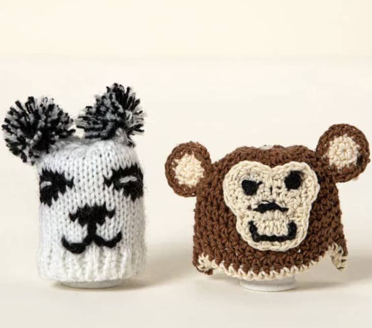 knit panda and monkey banana hats