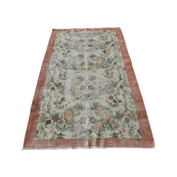 Anatolan Vintage Hand Knotted Floral Design Pink Oushak Rug at Chairish