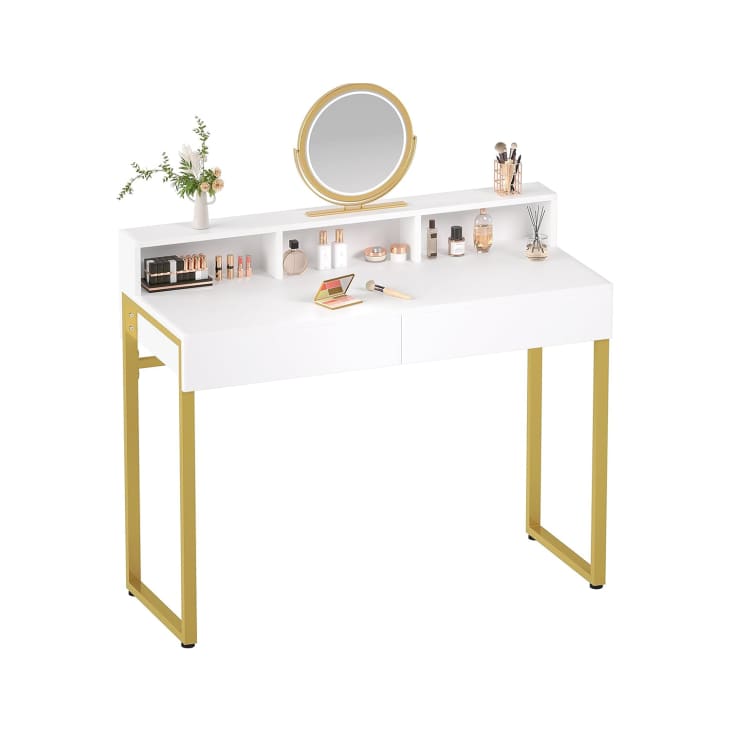 slim fit dress slacks White Vanity Desk with Lighted Mirror, Makeup Vanity Table with Drawer –  cozycastle.com main image 0