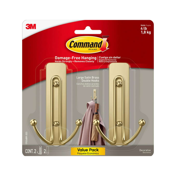 Command Large Wall Hooks with 2 Satin Brass Plastic Hooks at Amazon