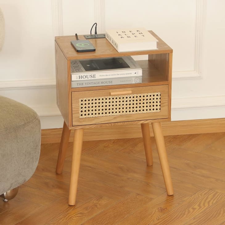 Product Image: MaxSmeo Mid-Century Modern Rattan Nightstand with Charging Station