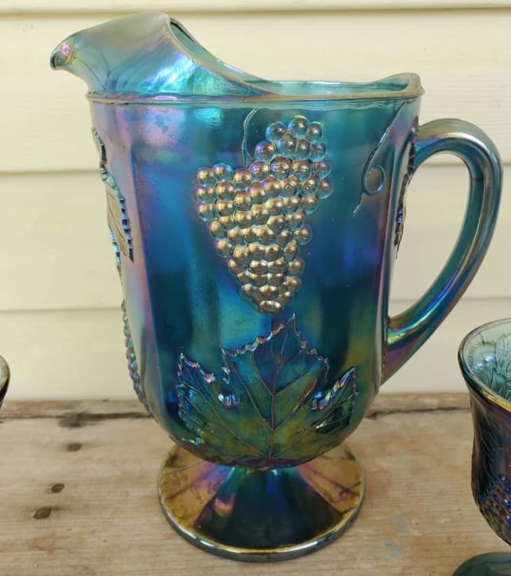 Vintage Blue Carnival Glass Pitcher at Etsy