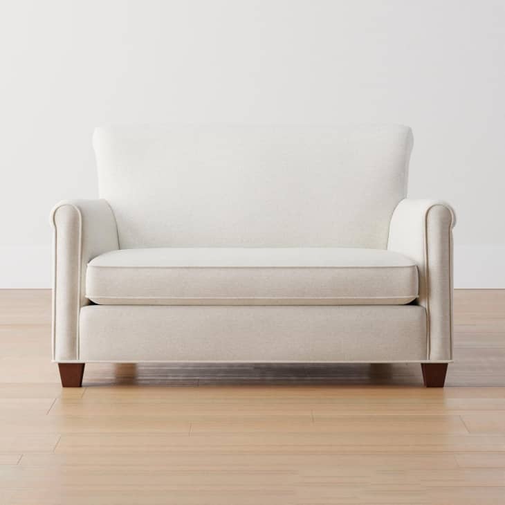 Irving Roll Arm Upholstered Settee at Pottery Barn