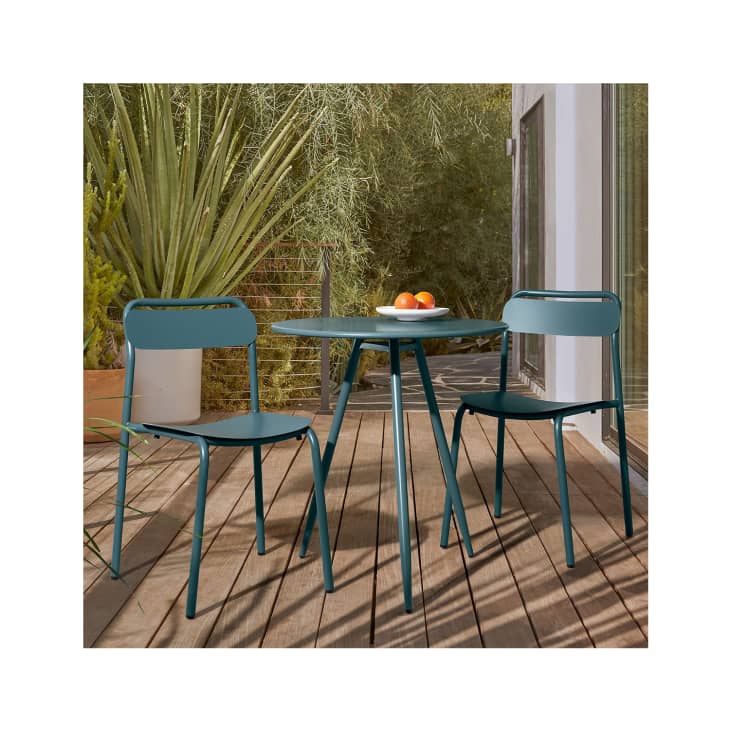 Wren Outdoor Bistro Table & Metal Stacking Chairs Set at West Elm
