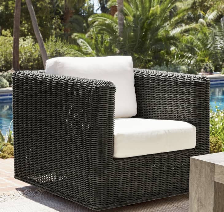 Pottery Barn Outdoor Furniture Sale 2023 10 Patio Picks For Small   Pottery Barn Huntington Wicker Swivel Lounge Chair