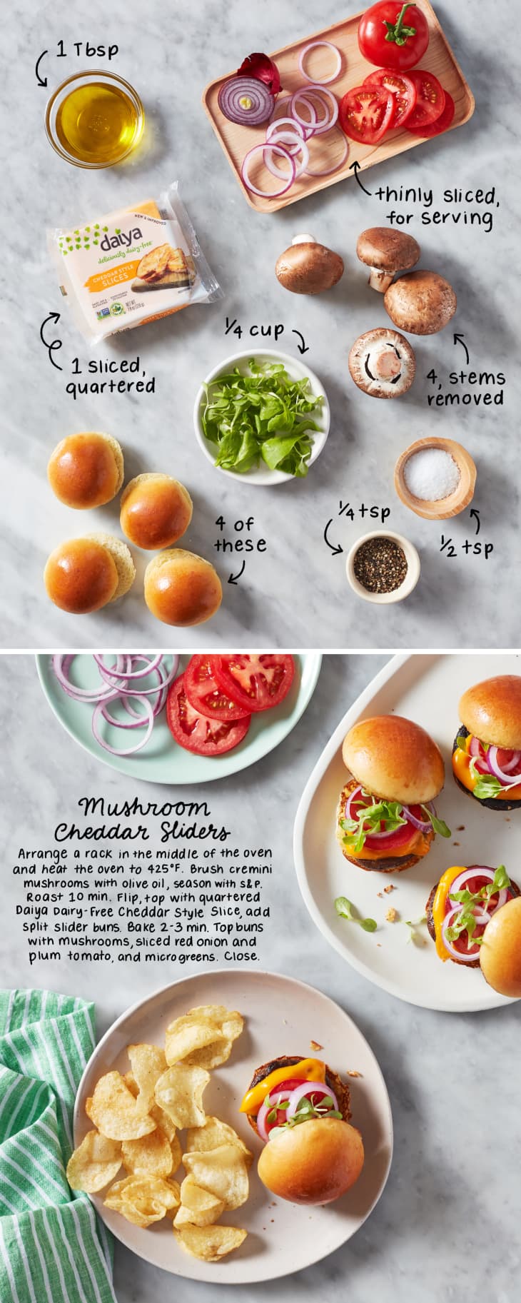 Mushroom Cheddar Sliders and all the ingredients to make