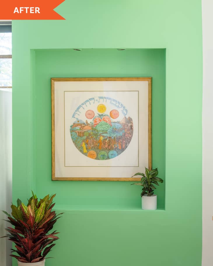 An alcove in JQ International's office space painted with Benjamin Moore's Lime Tart