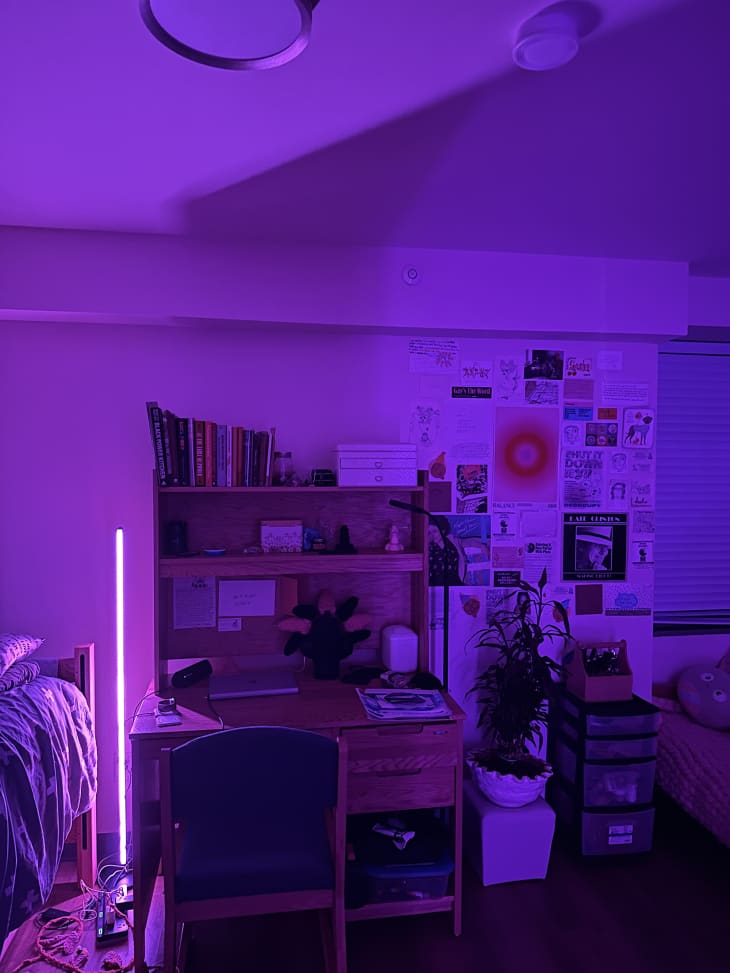 dorm room desk/workspace with black light