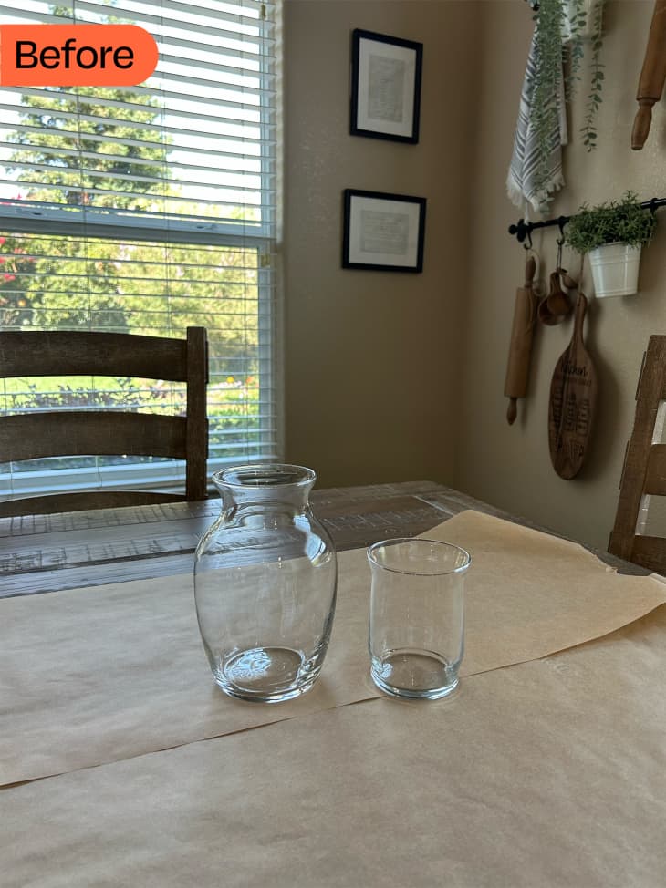 glass vase sitting on table before painting