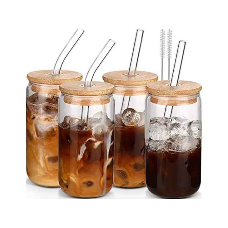 Glass Cups with Lids and Straws (Set of 4) at Amazon
