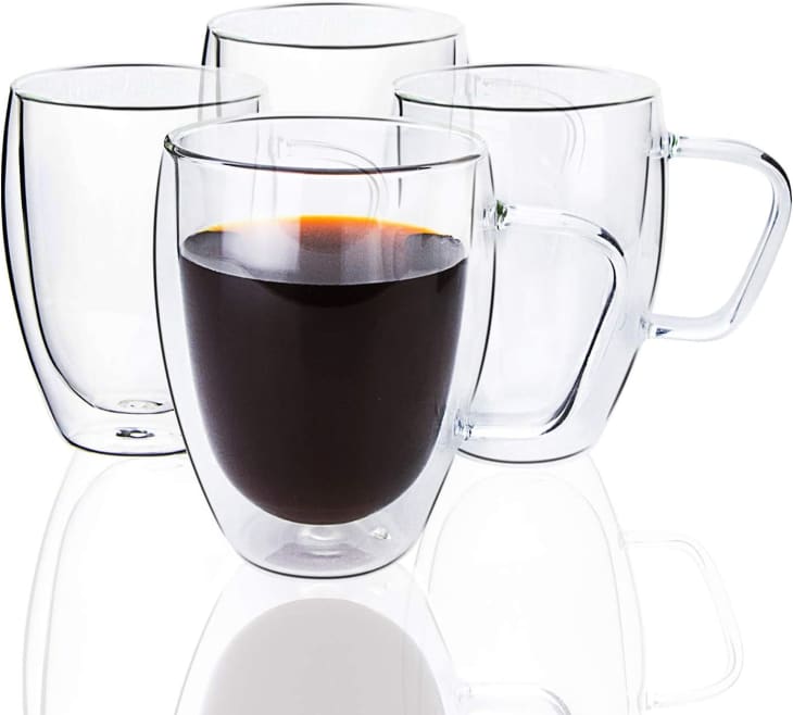Evelyne Clear Borosilicate Glass Double Wall Coffee Mugs, Set of 4 at Amazon