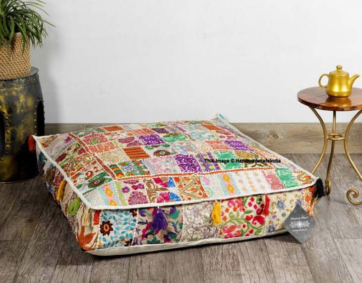 Product Image: Boho Indian Embroidered Patchwork Pouf, Large