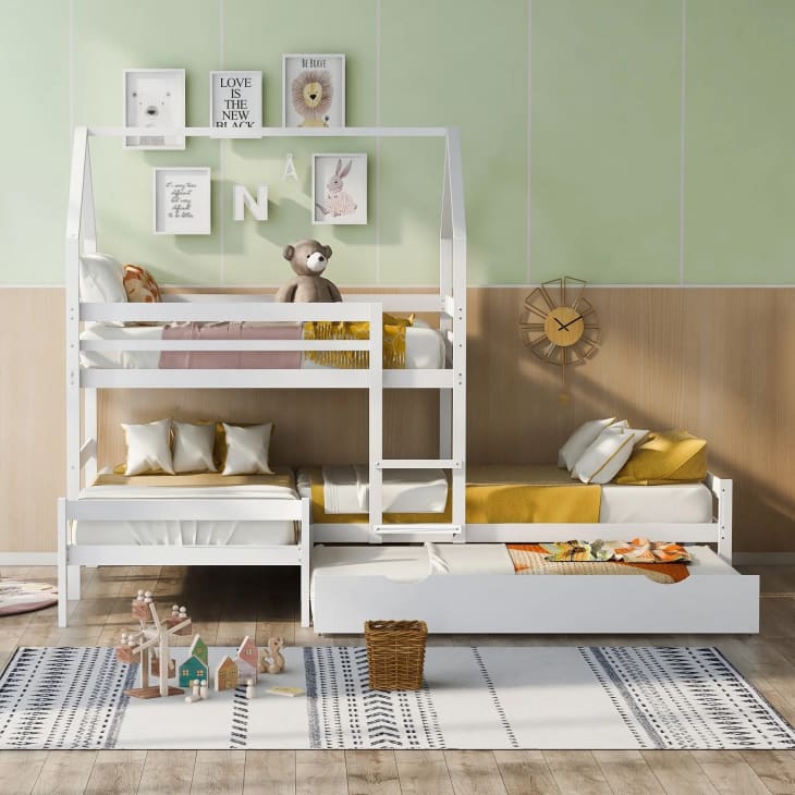 Product Image: Twin Over Twin Over Twin L-Shaped Bunk Beds with Trundle