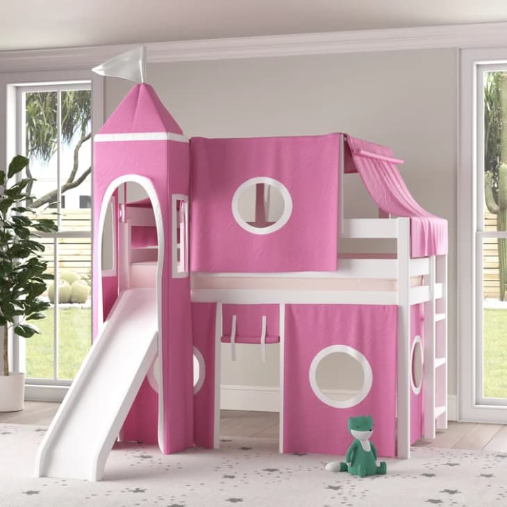 Product Image: Aisling Twin Solid Wood Low Loft Bed with Ladder Slide, Tent, and Tower