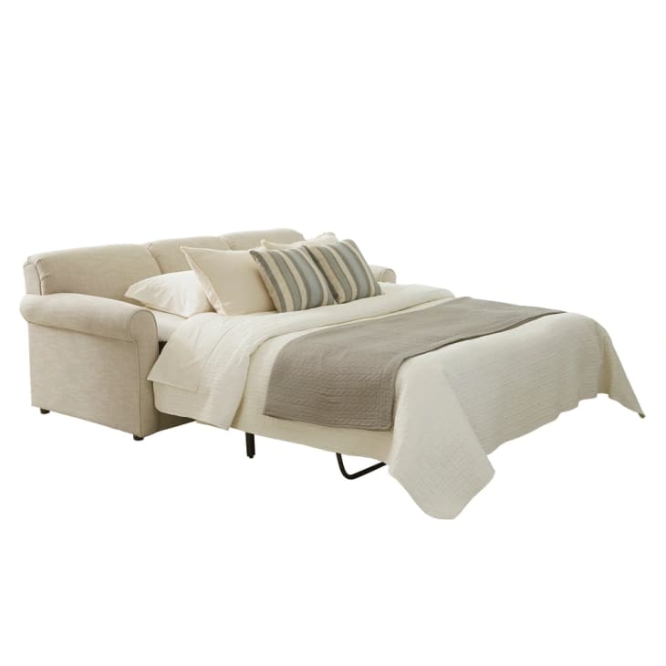 Belgian Ivory Sleeper Sofa Bed with Gel Memory Foam Mattress at Overstock