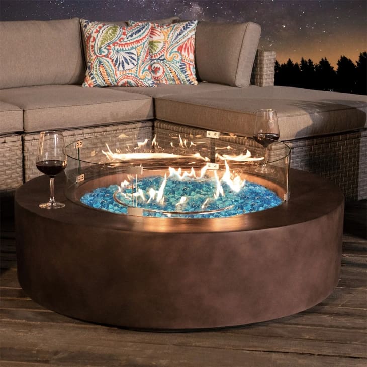 COSIEST Outdoor Round Propane Fire Pit with Wind Guard and Fire Glass at Overstock