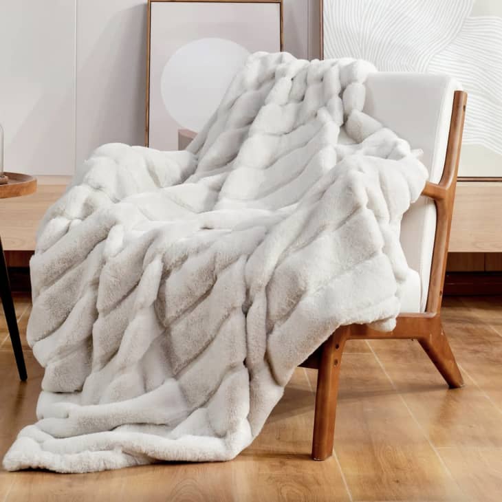 Cozy Bliss Faux Fur Throw Blanket, Stripe at Amazon