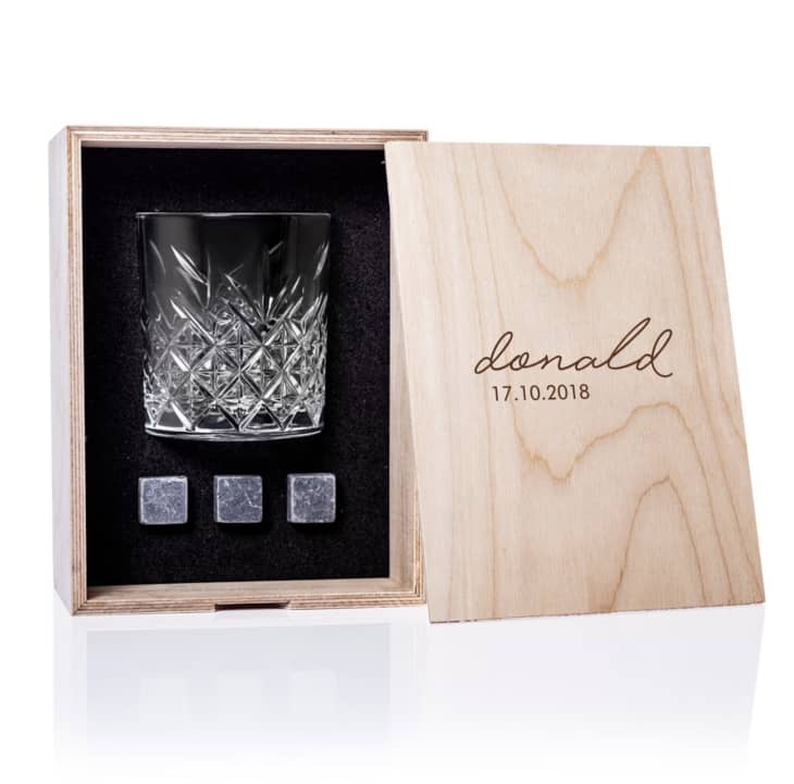 DS Gift Studio Personalized Whisky Glass Set with Whiskey Stones and Personalized Wood Box at Etsy