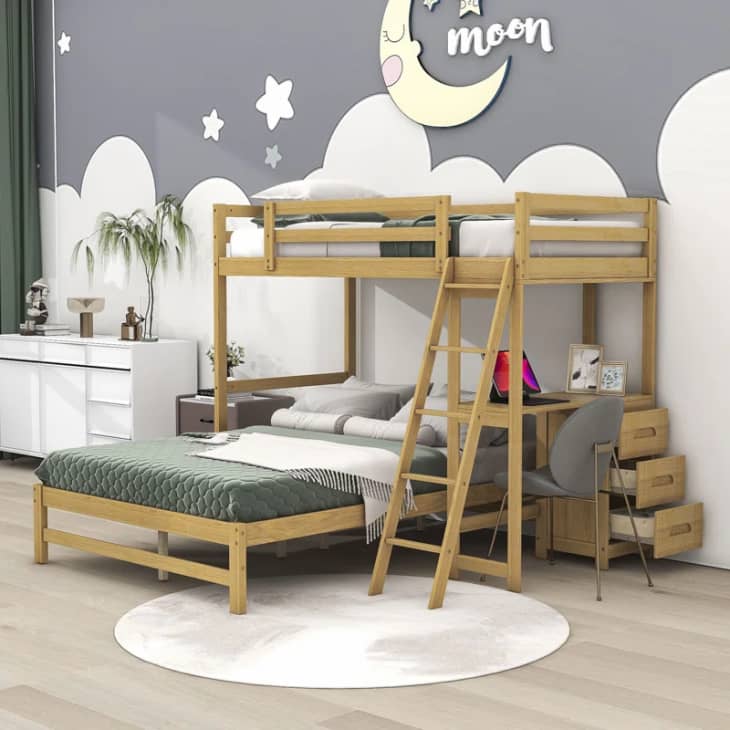Product Image: Daesyn Twin Over Full 3 Drawer L-Shaped Bunk Beds with Built-in-Desk