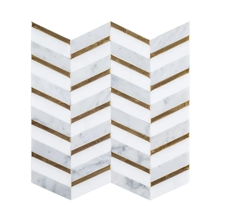 Dreamcicle White Chevron Marble/Gold Metal Wall Mosaic Tile (Per Square Foot) at Home Depot