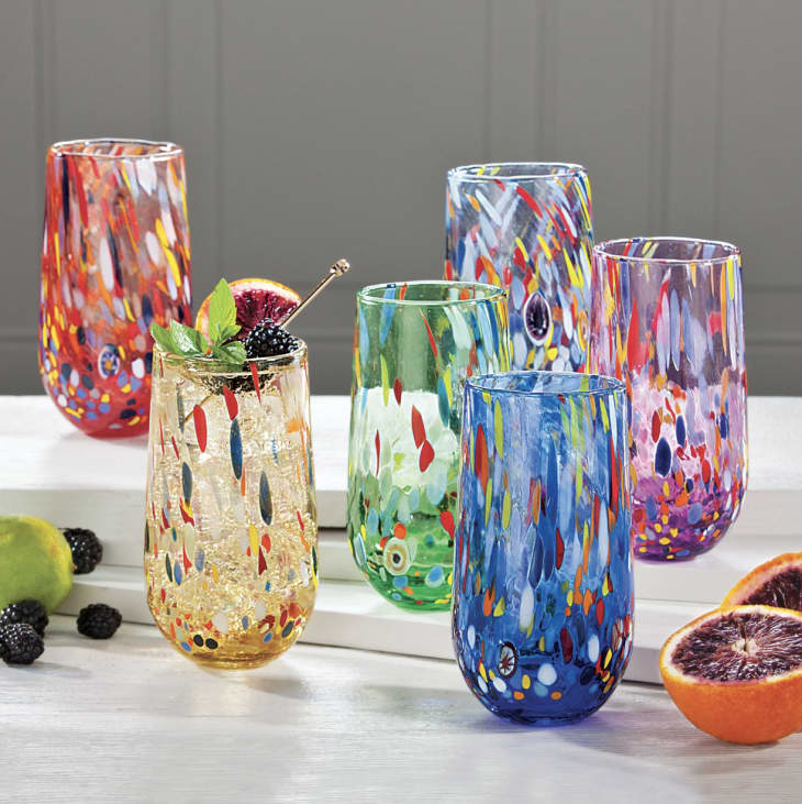 Product Image: Murano-Style Rainbow Millefiori Tumbler Glasses, Set Of 6