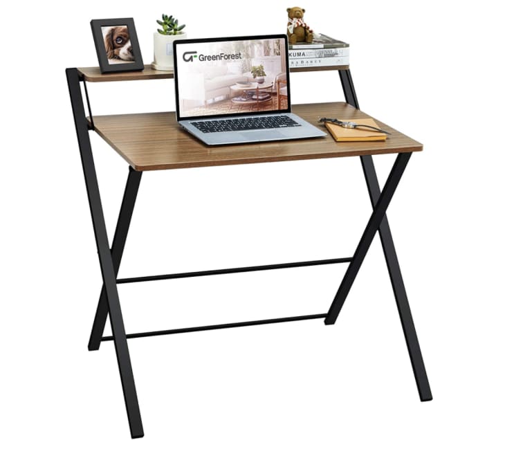 Greenforest small Folding desk 2 animal equipo desk with shelf Home Office 
