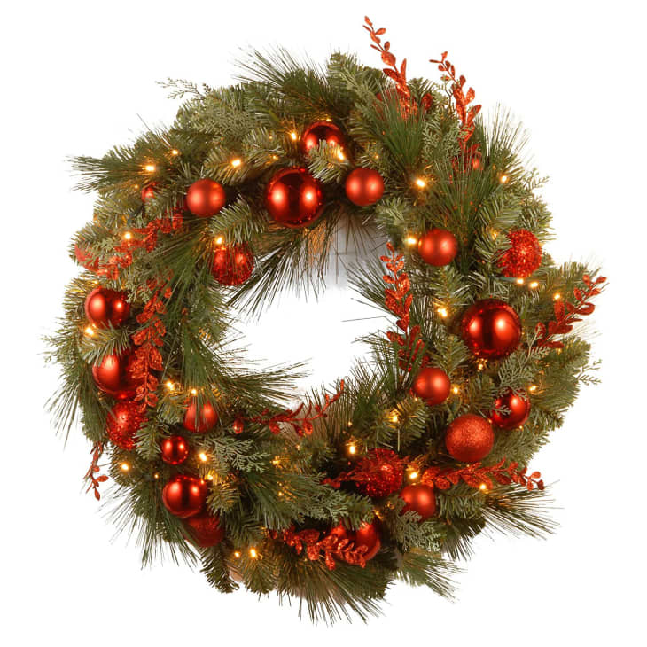 National Tree Company Pre-Lit Artificial Christmas Wreath with Ball Ornaments at Amazon