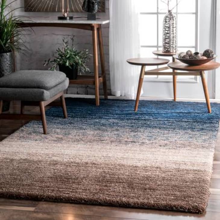 Product Image: Navy Multi Striped Shaggy Area Rug, 5' x 8'