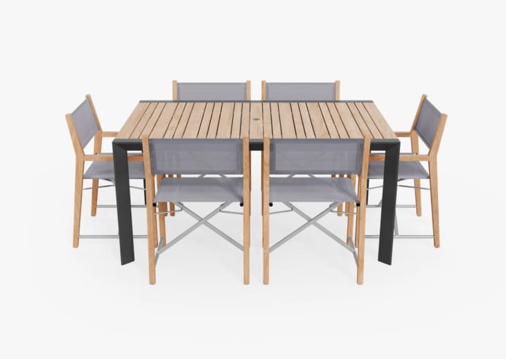 Teak & Aluminum Dining Table & 6 Director's Chairs at Outer