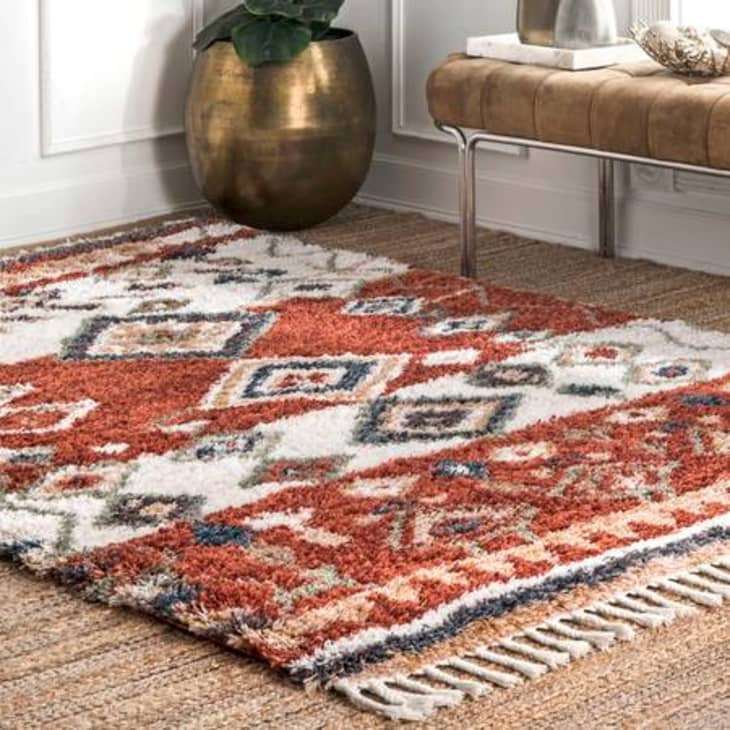 Product Image: Red Moroccan Diamond Shag With Tassels Area Rug, 5'3" x 7'6"