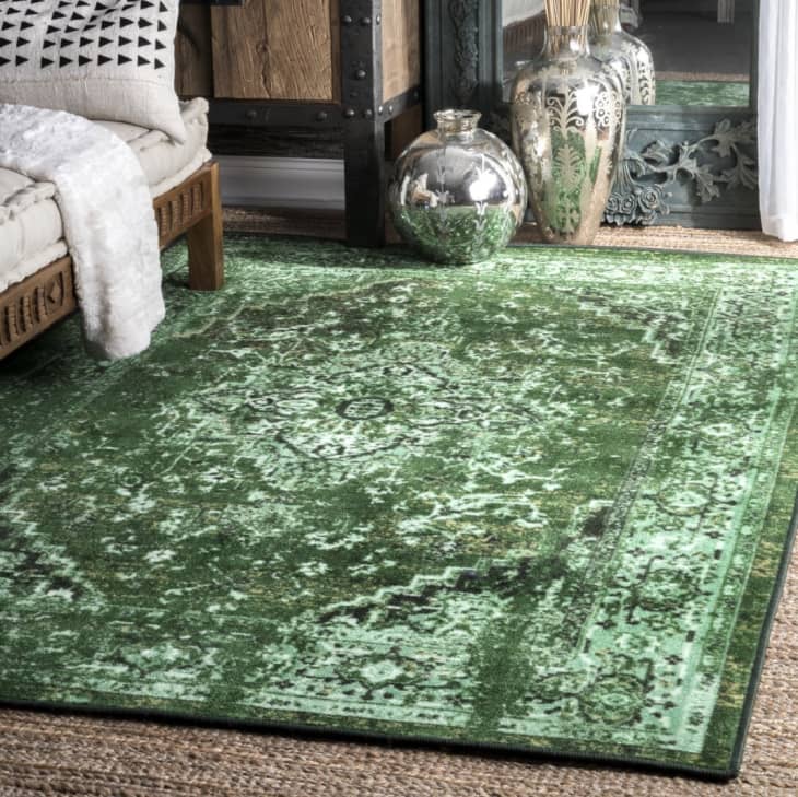 Product Image: Green Printed Persian Overdyed Vintage 5' x 8' Area Rug
