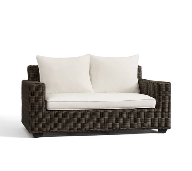 Torrey All-Weather Espresso Wicker Square Arm Loveseat at Pottery Barn