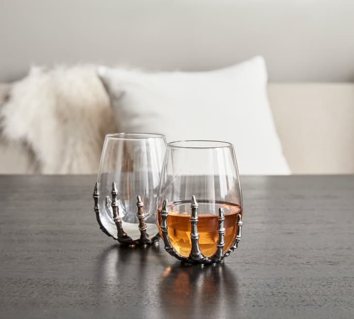 Skeleton Hand Stemless Wine Glass at Pottery Barn