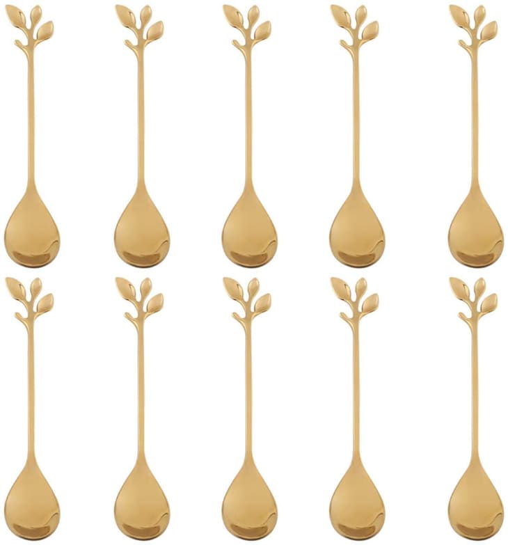 Stainless-Steel Gold Leaf Coffee Spoons at Amazon