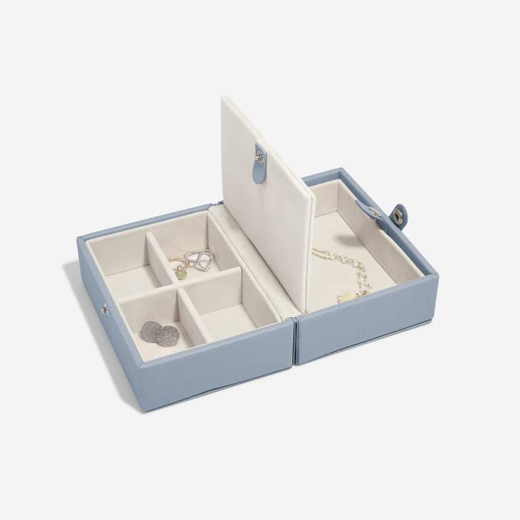 产品形象:集装箱商店堆垛机暗蓝色折叠旅行珠宝存储托盘