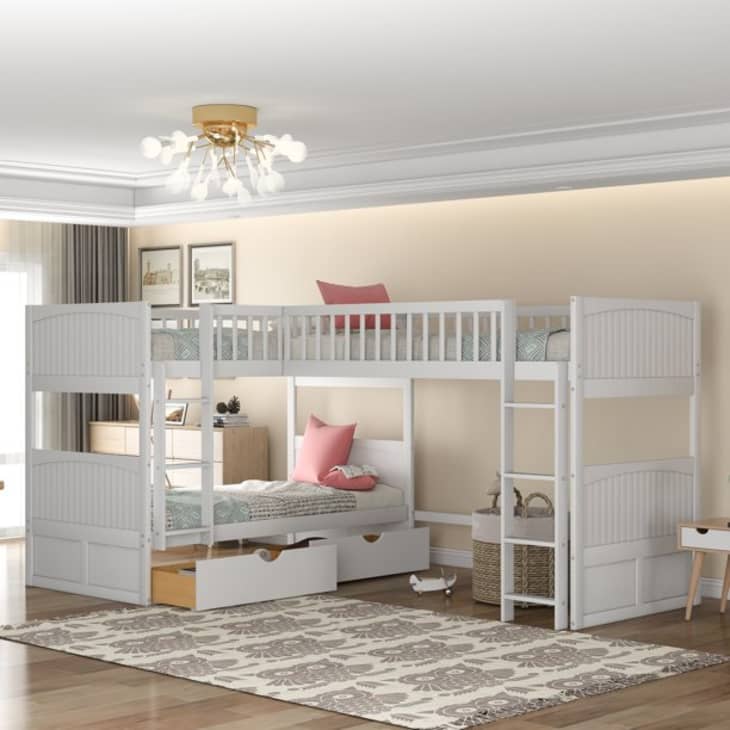 Product Image: Twin Size L-Shaped Wood Triple Bunk Bed with Drawers