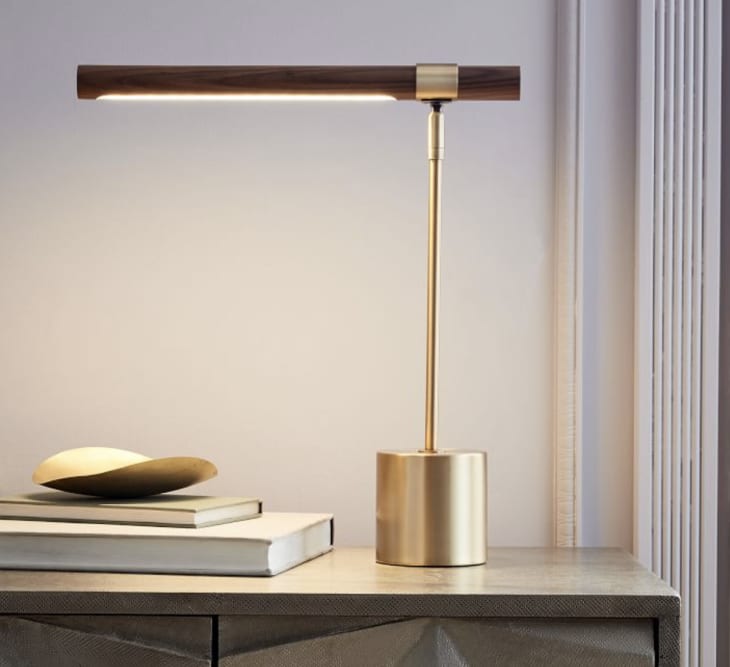 Linear Wood LED Table Lamp With USB, Walnut (Set of 2) at West Elm