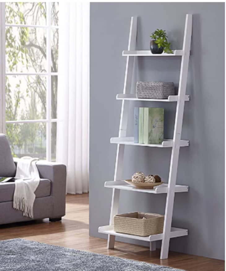 Product Image: White Finish 5 Tier Bookcase Shelf Ladder Leaning - 72" Height
