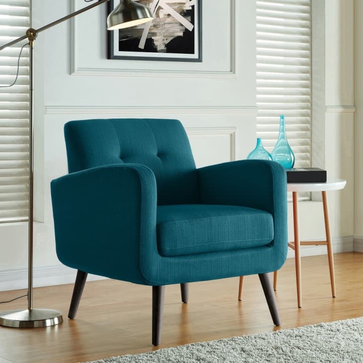 Keflavik Mid-century Peacock Blue Linen Arm Chair at Overstock