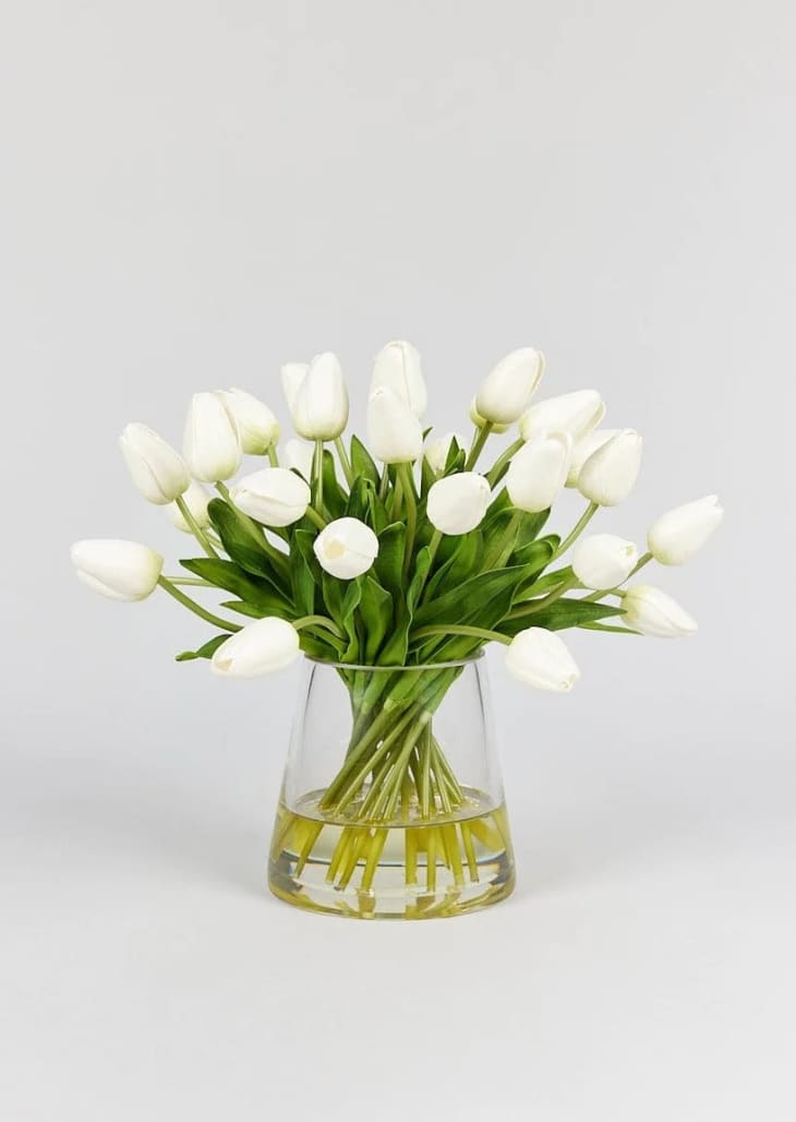 Product Image: Faux Tulip Arrangement in Glass Vase - 12"