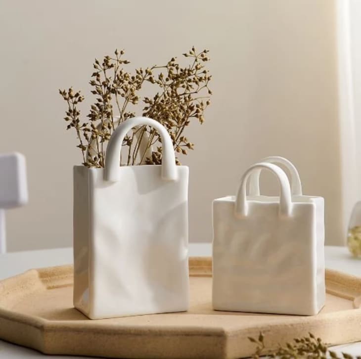 White Ceramic Paper Bag Vase at Etsy