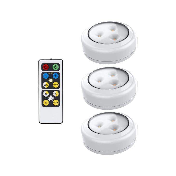 Wireless Stick On Puck LED Tap Light Bright Remote Battery Under Cabinet Closet