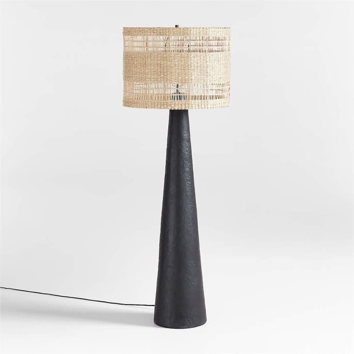 Product Image: Santorini Black Plaster Floor Lamp with Woven Shade