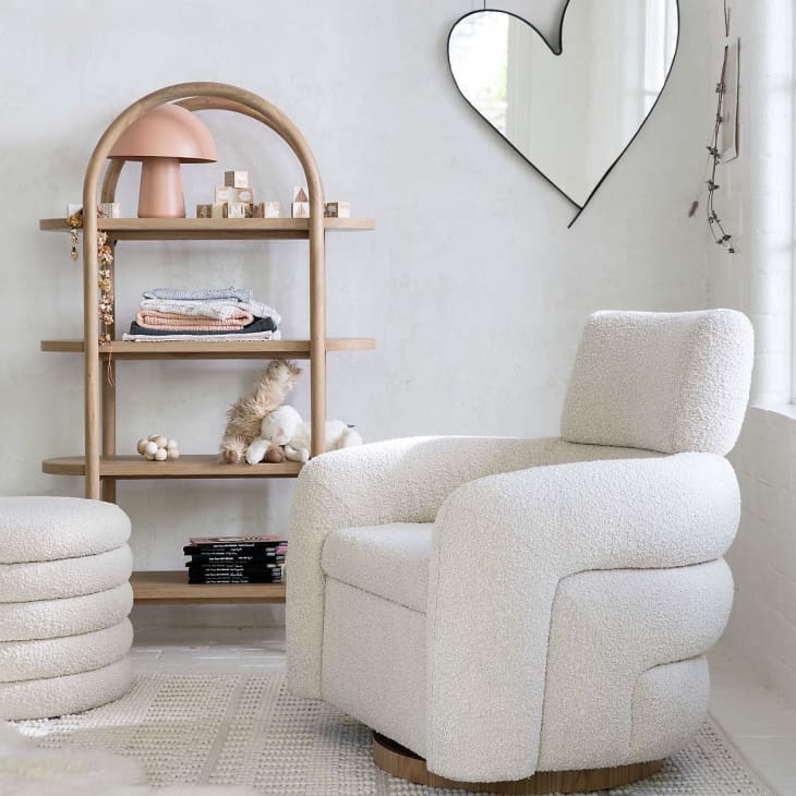 Snoozer Cream Boucle Nursery Swivel Glider Chair by Leanne Ford at Crate & Barrel
